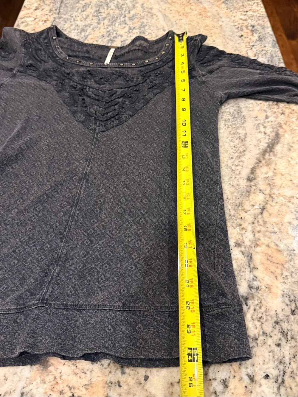 Free People Size Small Black Embellished Top Studded  Boho Lace Long Sleeve
